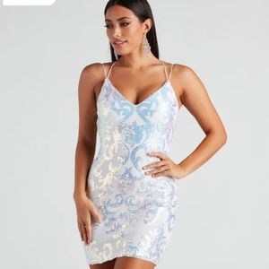Karina Formal Sequin Cross Back Mini Dress